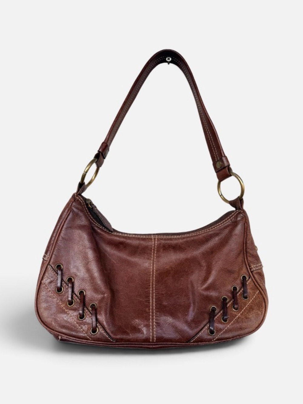 Wilsons Leather Brown Leather Shoulder Hobo with Lace-Up Detail